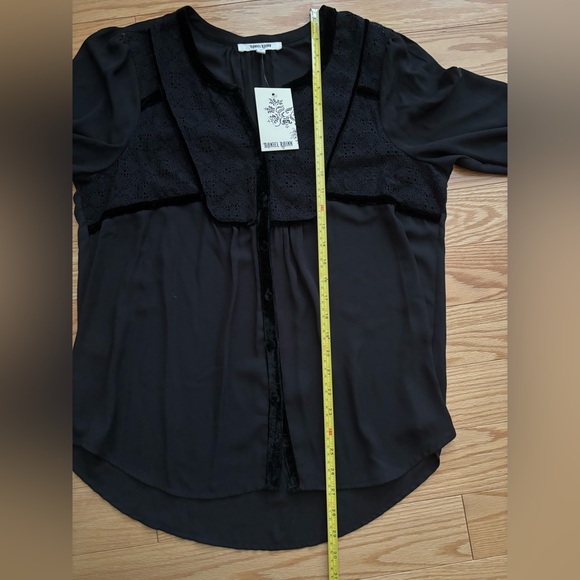 NWT Anthropologie Daniel Rainn Black Sheer Top with Velvet Detail (Size L) - Picture 9 of 9